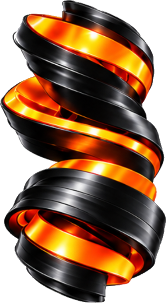 Approved black ribbon helix with molten orange inner bands